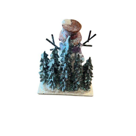 Vintage Snowman Christmas Stocking Holder Glittered Design Weighted Base - Picture 5 of 7